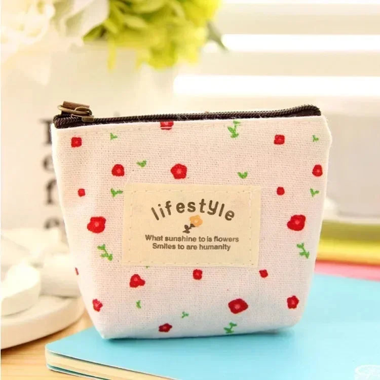 Fashion Flower Pattern Coin Purses Small Fresh Canvas Coin Wallet Lady Girls Earphone Coin Key Money Storage Bag Zipper Pouch Oasis Select 10x8x4cm 1