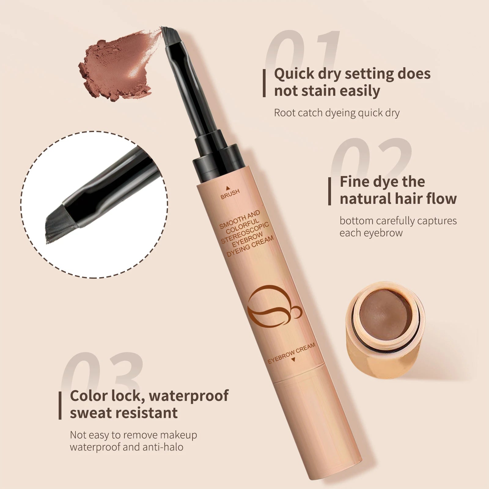 OCHEAL 2 In 1 Eyebrow Dyeing Cream 3 Colors Waterproof Tinted Long-lasting Eyebrow Stamp Pencil Pomade Makeup Cosmetics Oasis Select