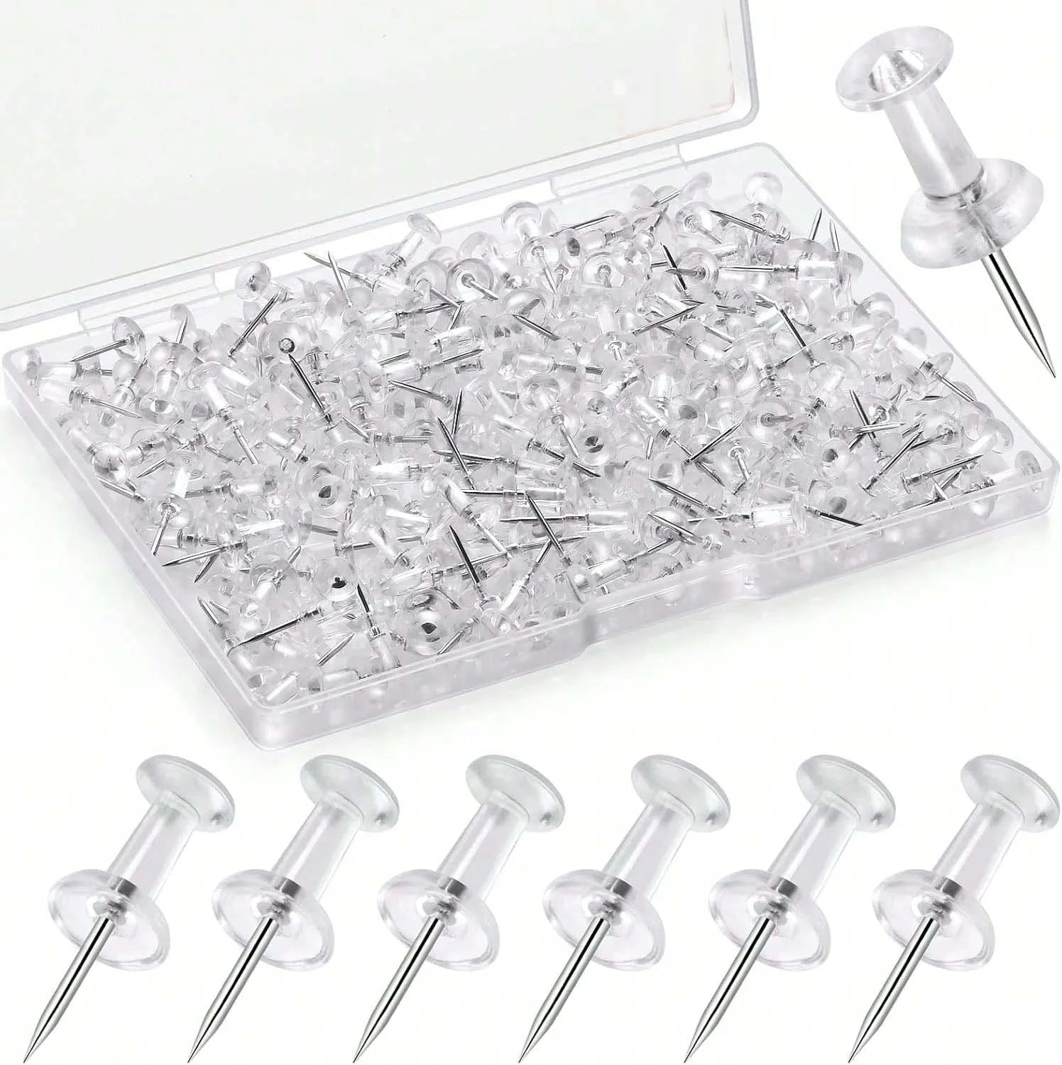 1box Clear Push Pins, Standard Thumb Tacks for Bulletin Board,Pin Tacks for Wall Cork Board Maps Photos Calendar Hangings Oasis Select
