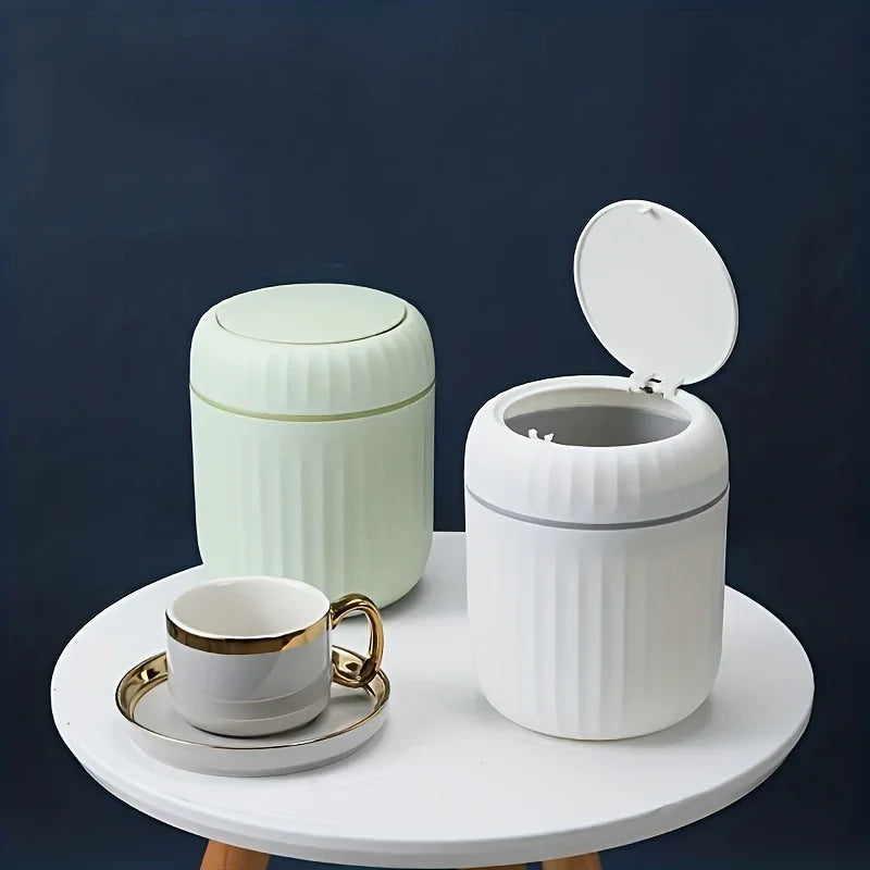 Mini Desktop Trash Can with Lid Garbage Waste Bin Organizer Bedroom Office Desk Storage Box Made Durable Plastic Home Supplies Oasis Select
