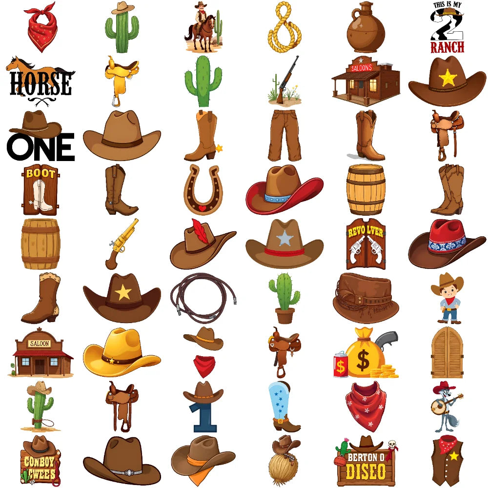 54-Piece Cowboy Temporary Tattoos for Kids – Waterproof Stickers Temporary Tattoo Stickers Oasis Select 1A-3X3cm