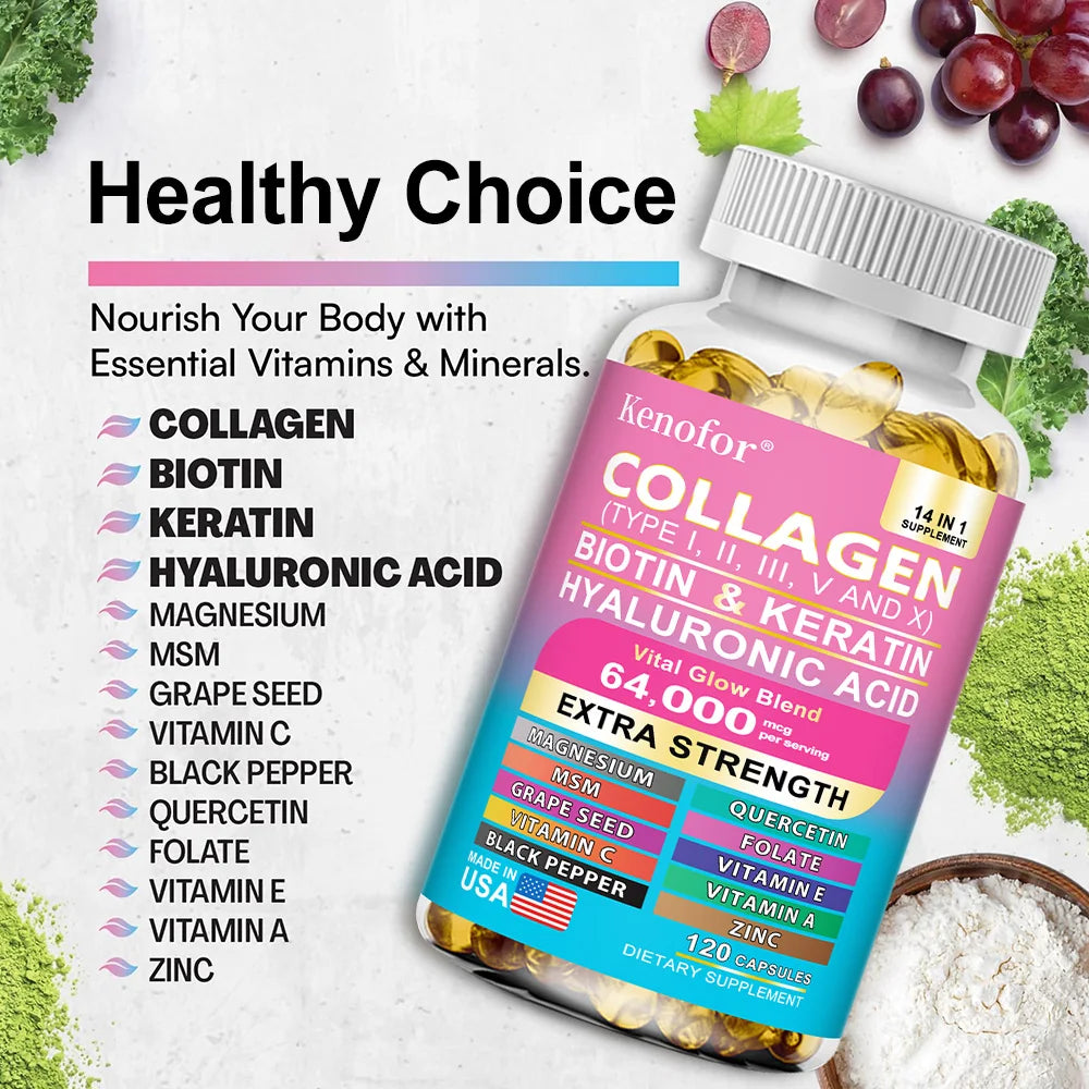 Complex Collagen Capsules, Brighten Skin Tone, Helps Joint, Cartilage & Cardiovascular, Hair, Nails, Digestive Health Supplement Oasis Select