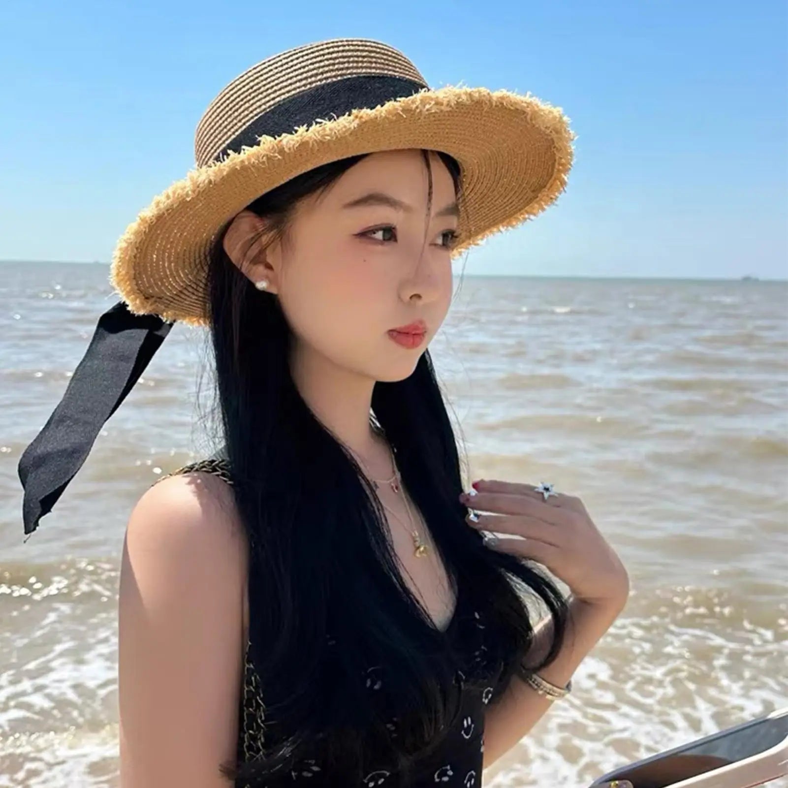 Beach Hat Wide Brim UV Protection Vacation Cap Bow Straw Hat for Women Travel Cruise Seaside Poolside Outdoor Gardening Picnic Oasis Select