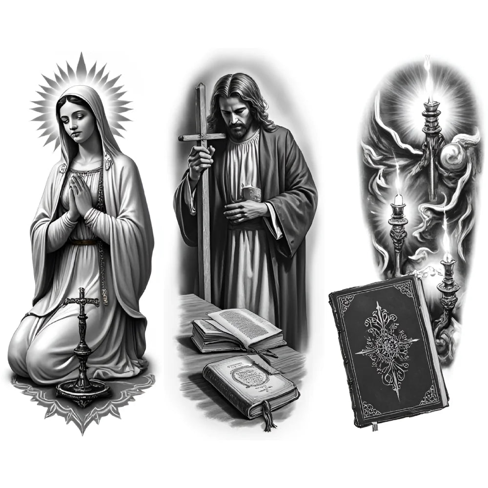 3-Pack Waterproof Temporary Tattoos – Cross & Praying Figures
