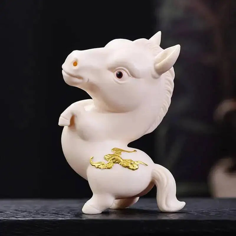 Jade Yellow Porcelain Tea Pet Ornament Horse Zodiac Lucky Charm Cute Horse Tea Paly Чаепитие Oasis Select Blessings Come Soon