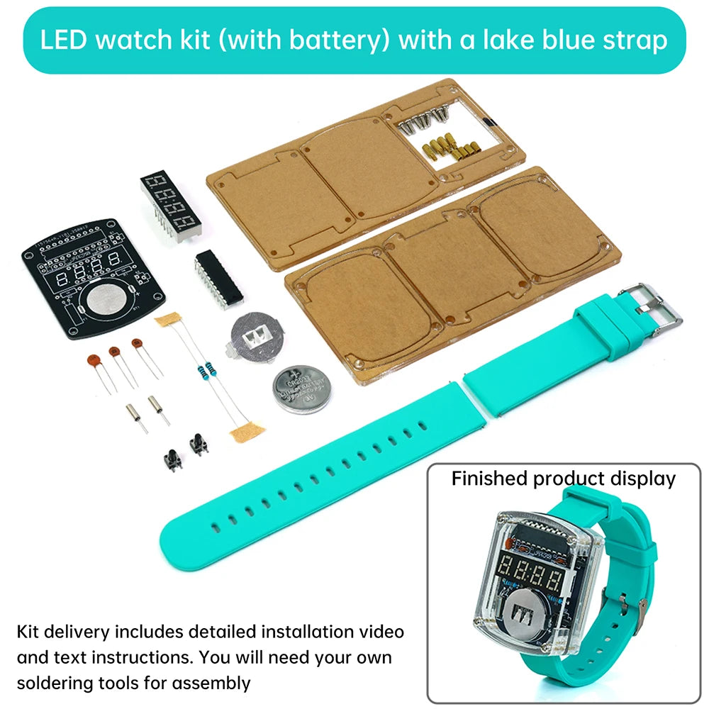 LED DIY Electronic Watch Kit Digital Tube Clock Accessories Soldering Assembly Electronic Silicone Watch Oasis Select Lake Blue 1