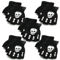 1/3/6Pairs Unisex Adult Halloween Skeleton Skull Half Finger Gloves Glow In The Dark Fingerless Stretch Knitted Winter Mittens Oasis Select 01-5pairs