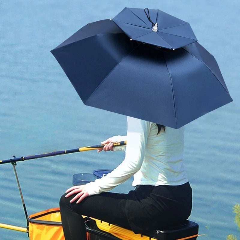 Head Mounted Fishing Umbrella Cap Multi functional Outdoor Sunshade Head Umbrella Cap Adult Sunny and Rainy Umbrella Oasis Select