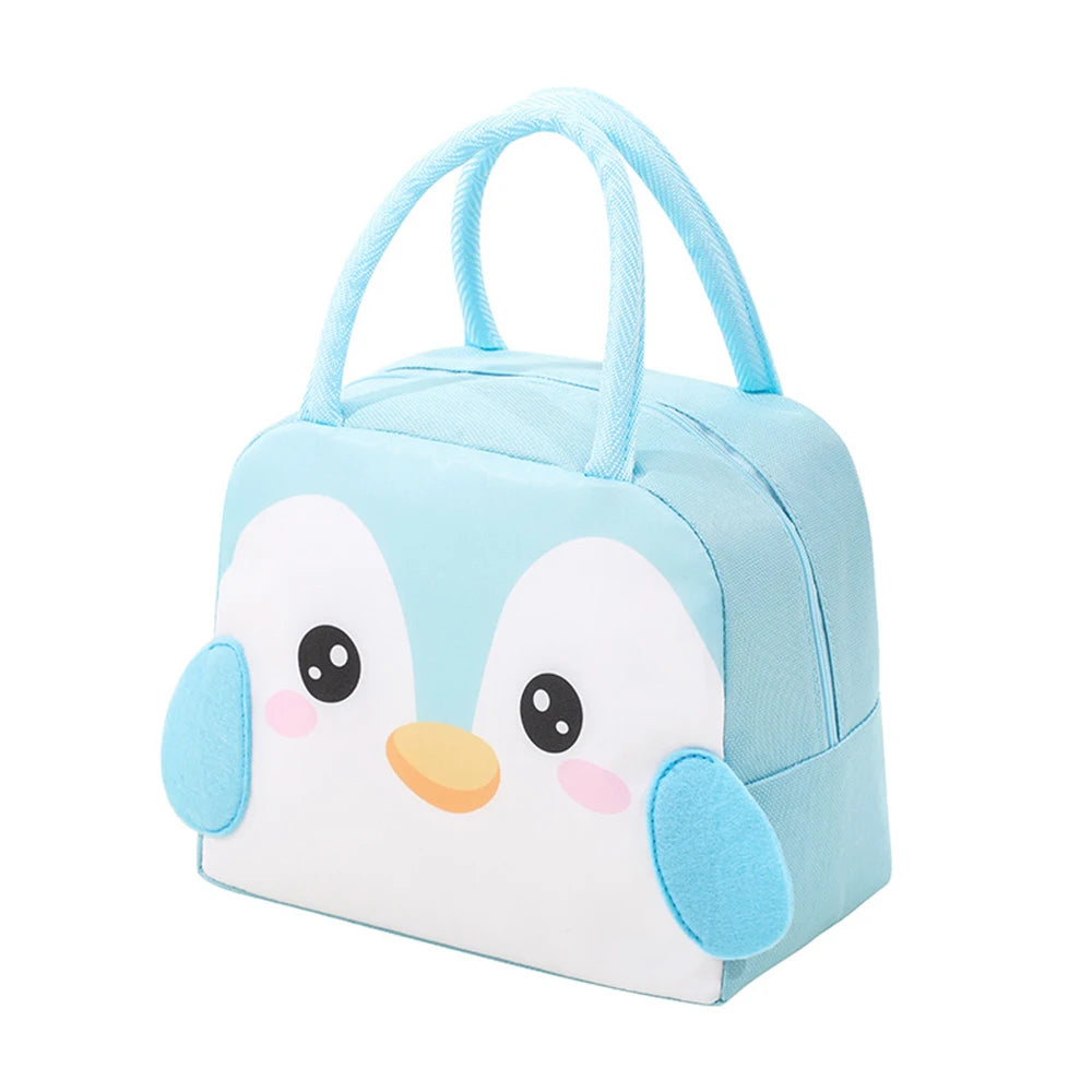 3D Cute Cartoon Lunch Box Bag for Students - Insulated Thermal Food Carrier, Portable Handheld Meal Tote with Keep Warm Pocket Oasis Select Light Blue Penguin