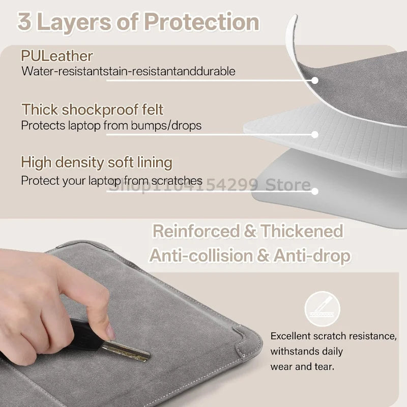 Built-in Stand Protective Laptop Protective Bag Tablet Cushion Foldable Bag Data Cable Storage Bag for Macbook Notebook Case
