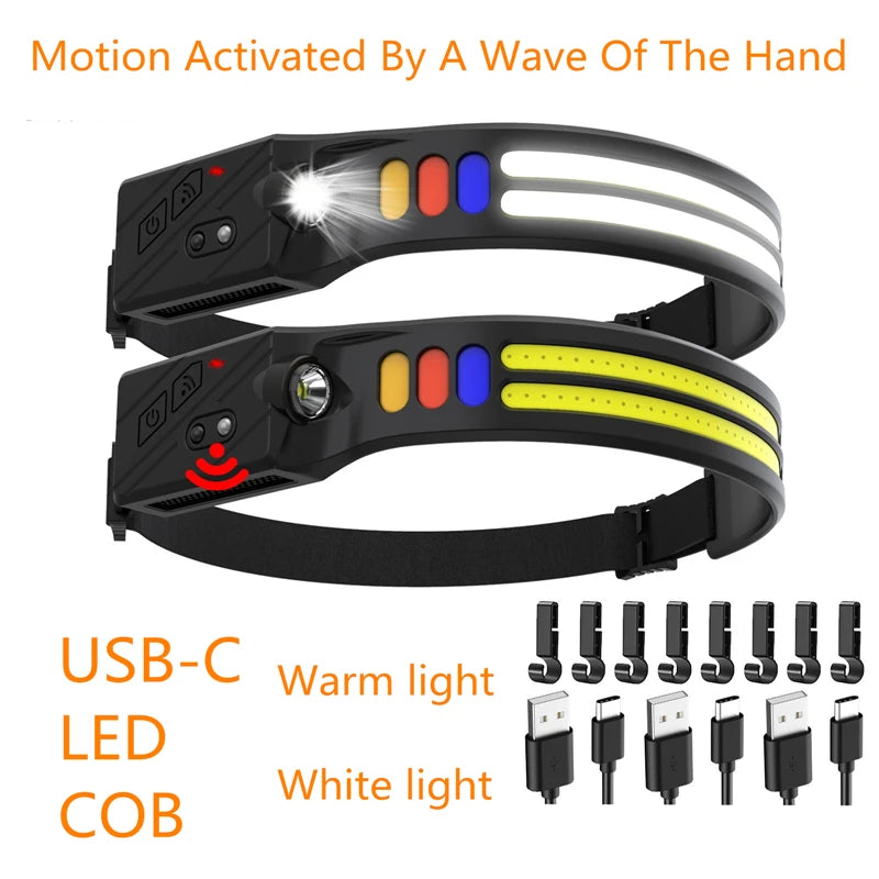 SHINEKNOT COB LED Headlamp USB-C Rechargeable 9-Mode Waterproof