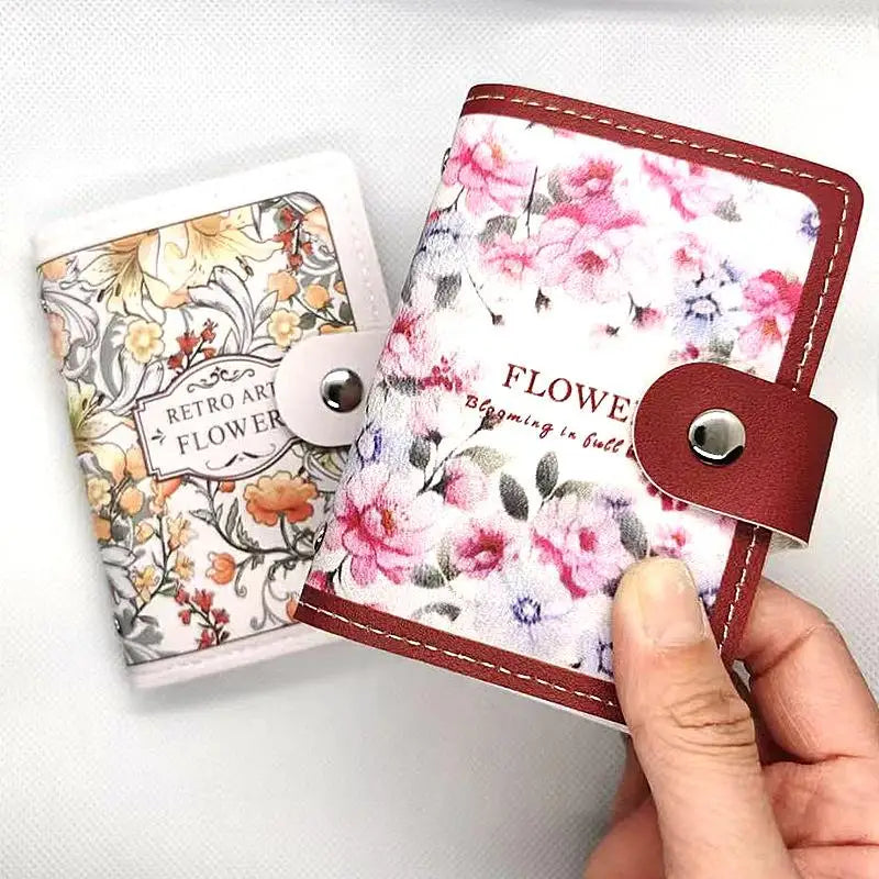Retro Floral PU Leather Card Holder | Multi-Slot Snap Wallet Card Holder Wallet Oasis Select