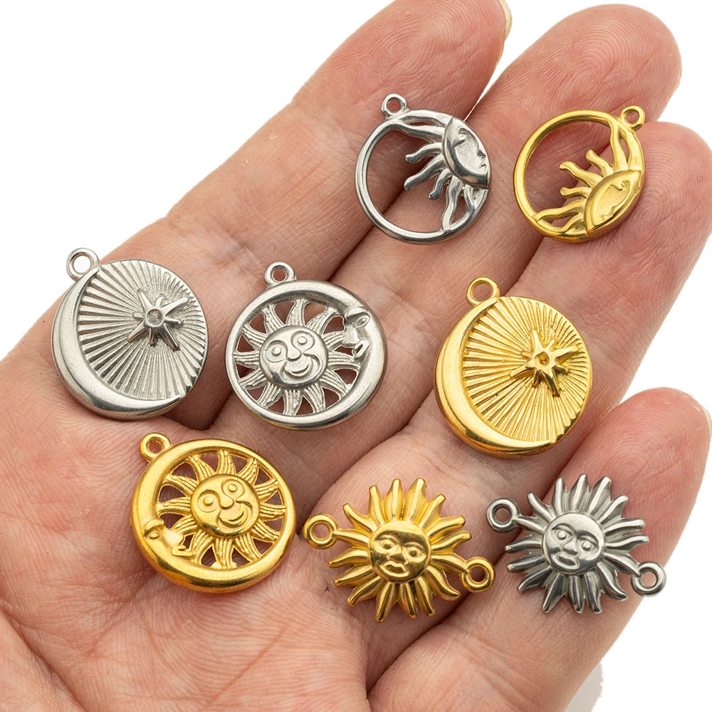 5pcs Stainless Steel Celestial Sun Charms Smile Pendants DIY for Necklace Bracelet Jewelry Making Craft Supplies Party Decor Oasis Select