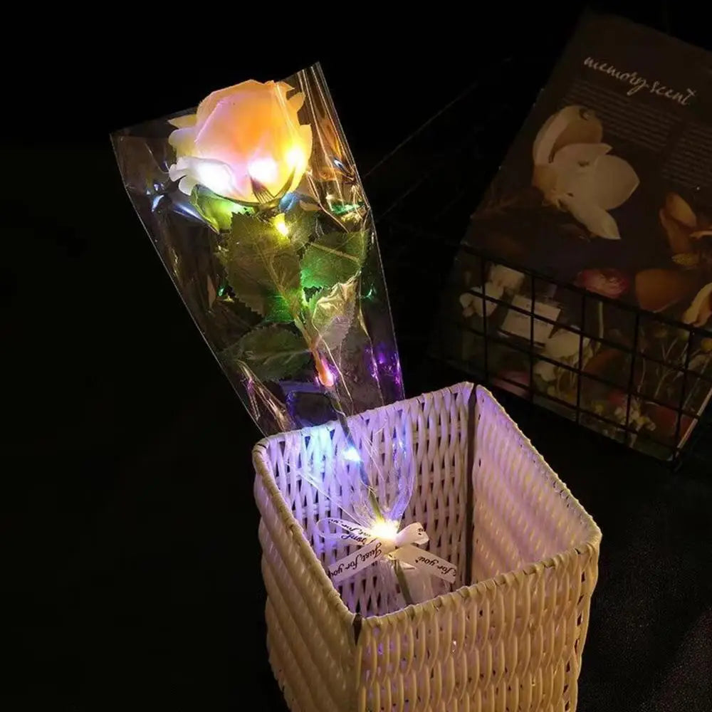 1pcs Led Light Up Glowing Roses Red Flower Bouquet Led Flash Handheld Valentine's Day Glow Party Wedding Decoration Oasis Select Yellow