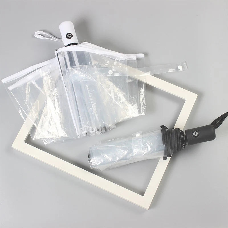 Foldable transparent umbrella fully automatic transparent three-fold sunny umbrella student simple sunny umbrella supplies Oasis Select