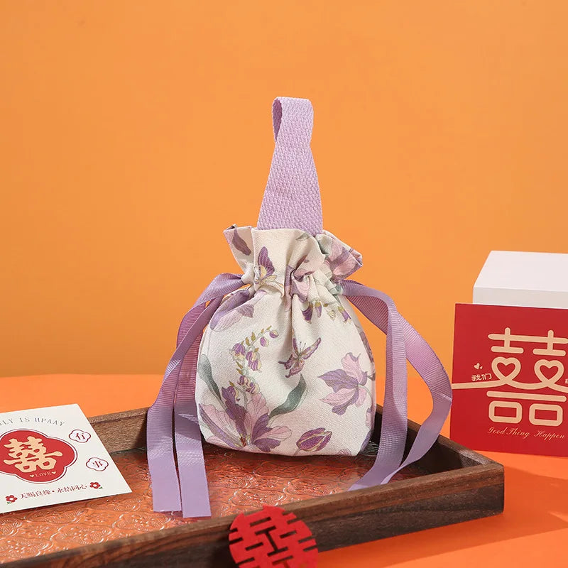 Retro Flower Drawstring Candy Bag | Wedding & Party Gift Pouch