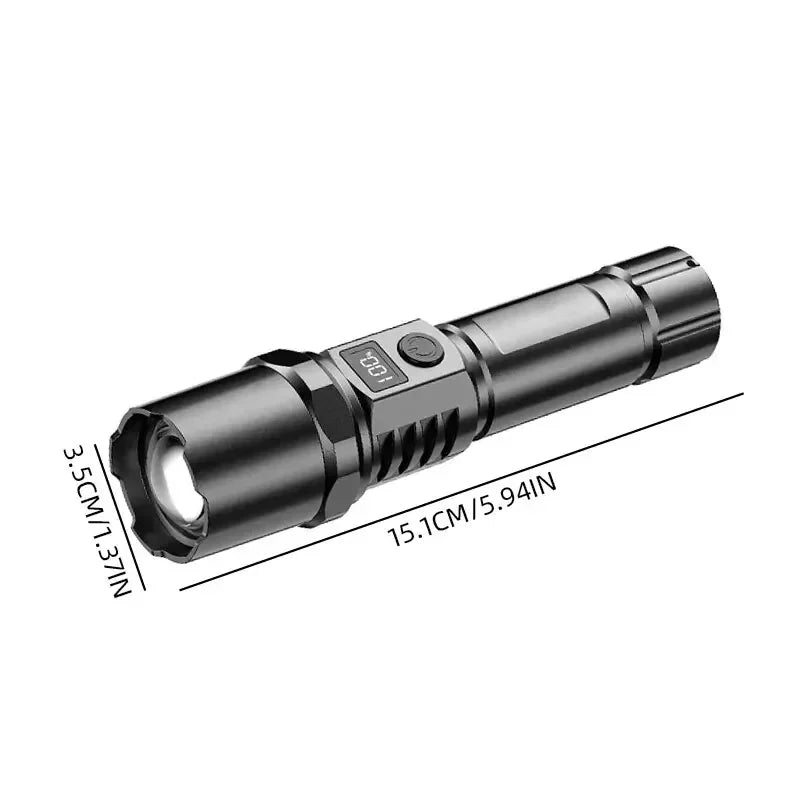 KDULIT High Power XHP100 Led Flashlight Built-in Battery Rechargeable Digital Display Zoom Torch for Outdoor Camping Emergency Oasis Select