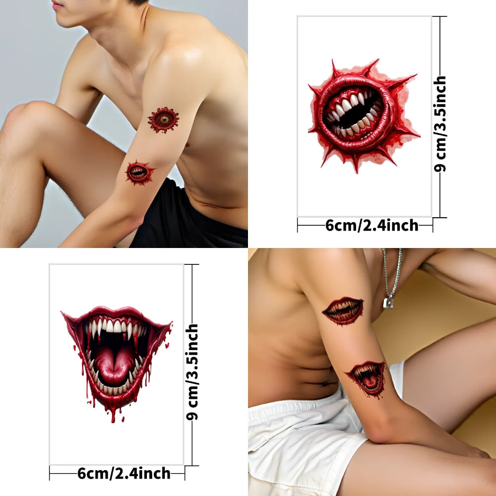 9-Pack Halloween Temporary Tattoo Stickers – Fanged Mouth & Lips