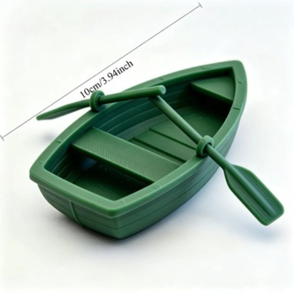 Mini Double Oar Wooden Boat Aquarium Decor Tiny Rowboat Fish Tank Landscape Ornament 3D Printed Micro Aquatic Scene Accessory Oasis Select green
