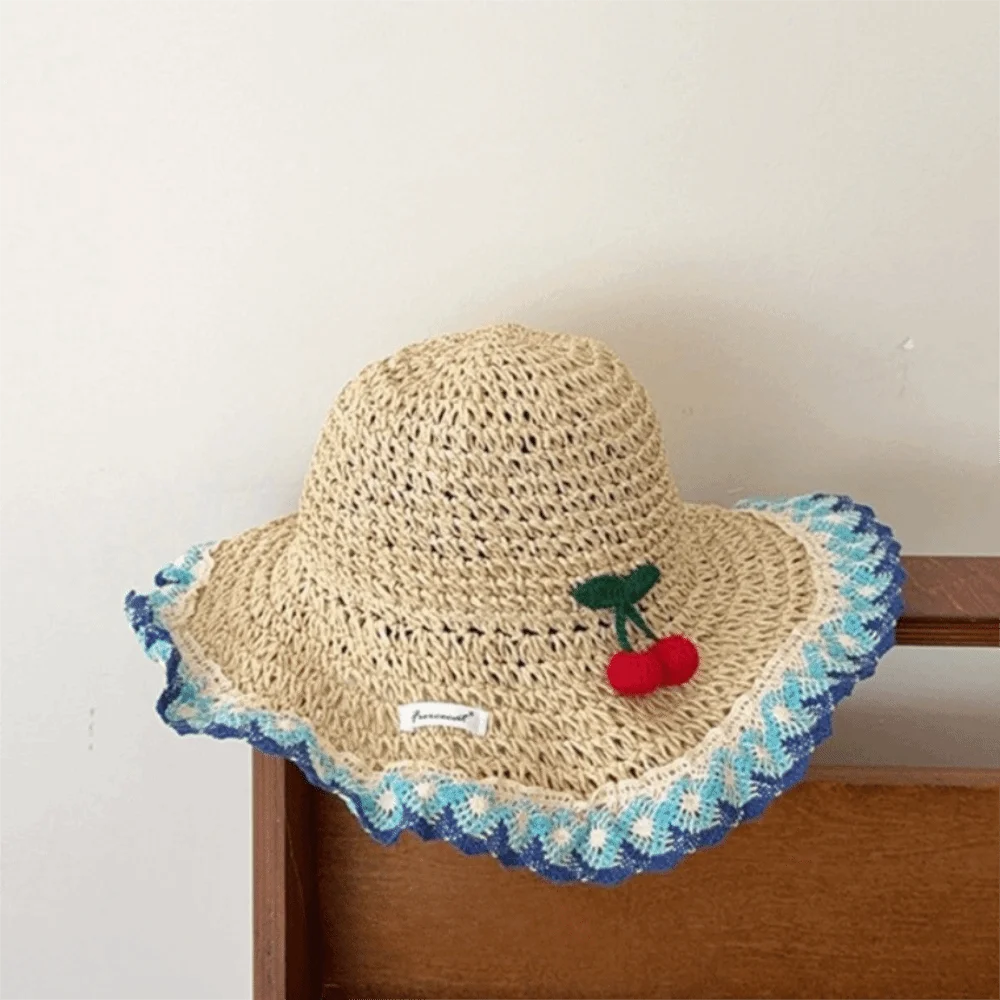 Fashionable Large Brim Straw Hat Floral Tie Ethnic Style Fisherman's Hat Hollow out Sun Protection Hat Vacation Oasis Select Blue