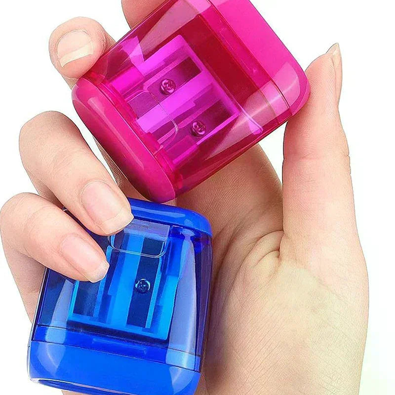 4-Pack Dual-Hole Pencil Sharpeners with Lid & Shavings Container