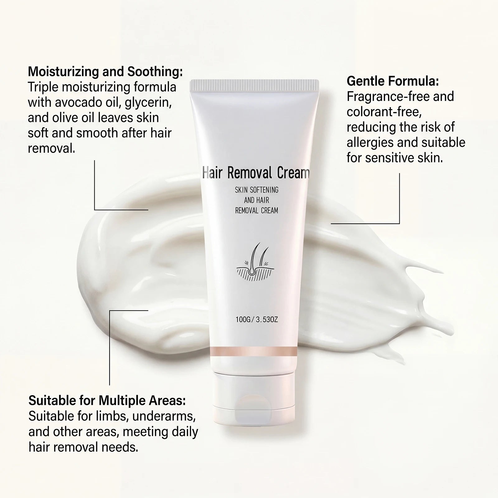 Refreshing Hair Removal Cream Avocado Moisturizing Mild Depilatory Cream For Sensitive Skin Full Body Arm Leg Smooth Skin 100g Oasis Select