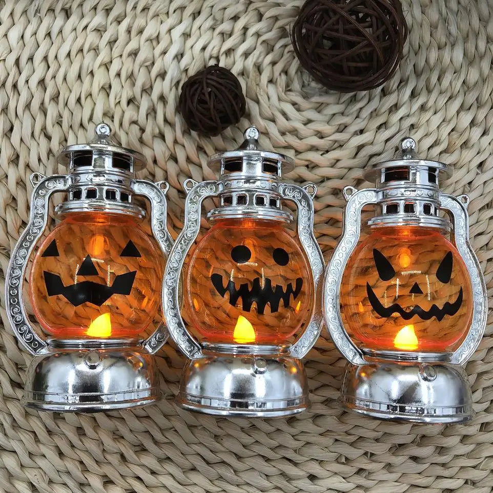 Halloween Decoration Jack-o '-lantern Easter Plastic Electronic Candle Portable Jack-o' -lantern Oasis Select Silver frame Wave expression
