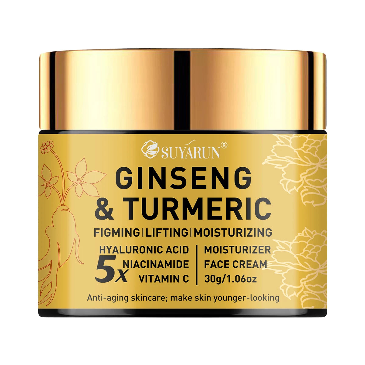 SUYARUN Ginseng Turmeric Face Cream - Anti-Aging Brightening Moisturizer, Natural Skincare for All Skin Types. Oasis Select 30g