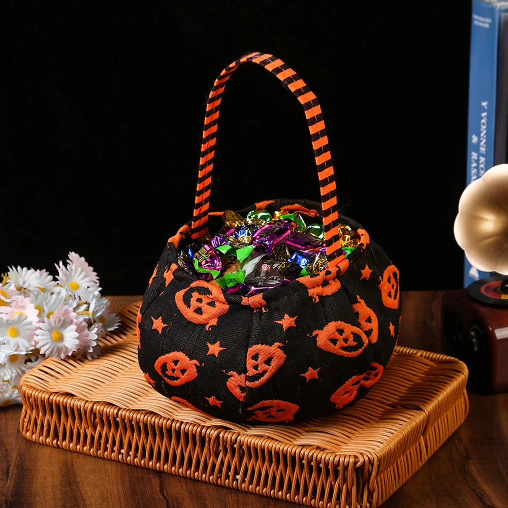 Halloween Trick-or-Treat Bag Pumpkin Bat Spider Skull Head Kids Candy Bucket Goodie Bags Suitable Multi Function Handle Basket Oasis Select