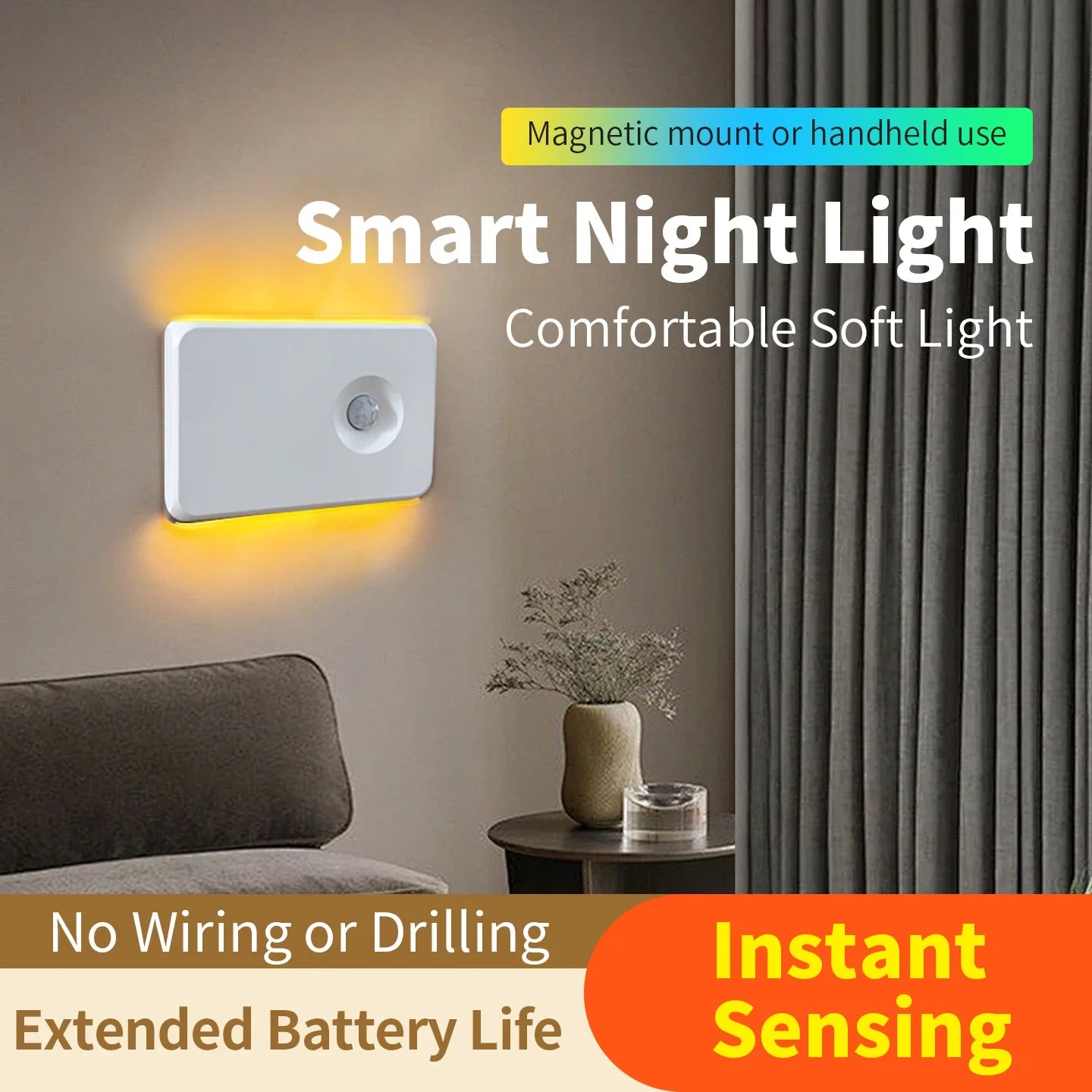 Rechargeable Motion Sensor Night Light Wireless RGB Dimmable Wall Lamp LED Magnetic Ambiant Light for Bedroom Living Room Stair Oasis Select