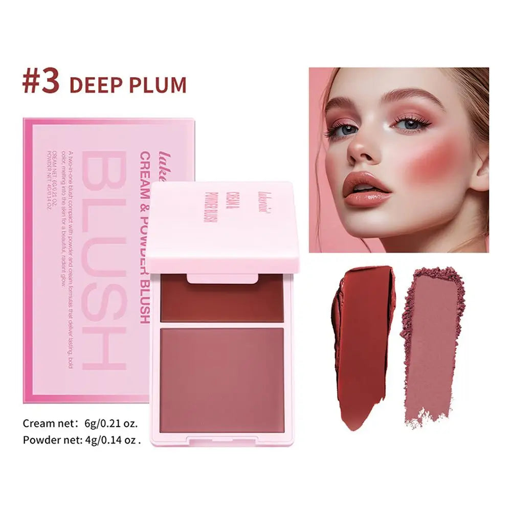 Dual Cream & Powder Blush Palette – Peach Pink, Long-Lasting
