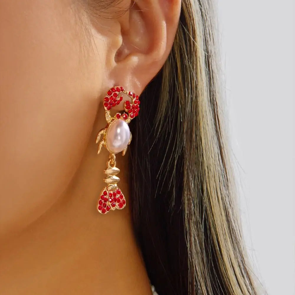 Creative Ocean Series Lobster Earrings Enameled Metal Exquisite Animal Earrings Ear Jewelry for Girls Ladies Oasis Select