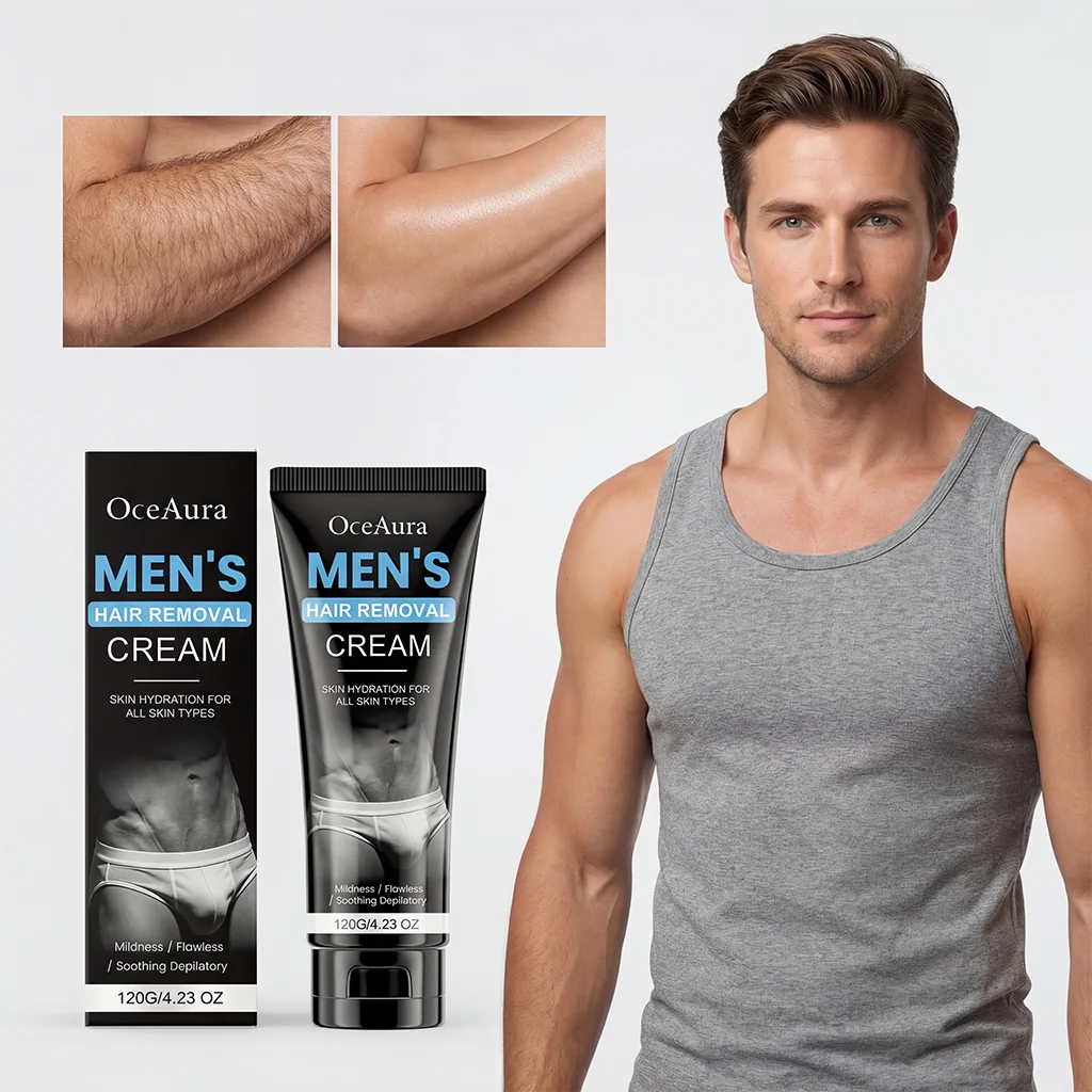 OceAura Men's Painless Hair Removal Cream – Body Depilatory Hair Removal Cream Oasis Select