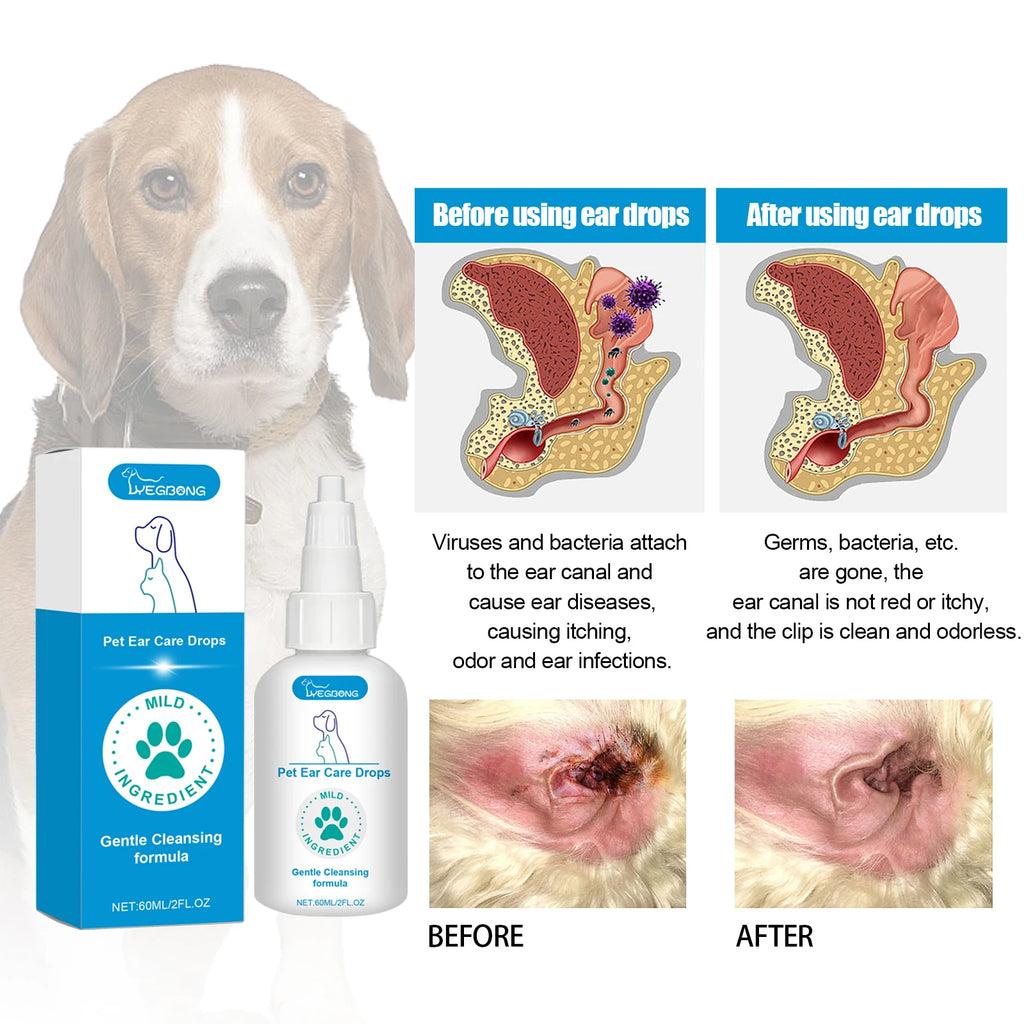Pet Ear Care Drops for Dag Cat Gently Clean the Ears Remove Ear Mites Relieve Itching Reduce Odor Prevent Dryness Pet Ear Care Oasis Select
