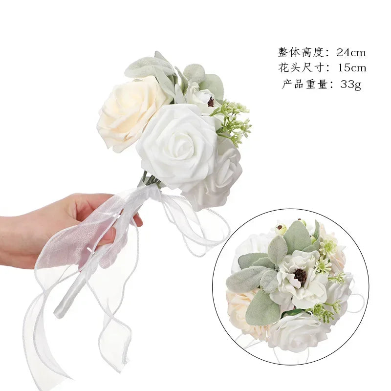 Bridesmaid Gold Hoop Bouquet for Wedding Bridal Shower Ceremony Artificial Rose Flower Hoop Wreath Front Door Wall Decoration Oasis Select C-White