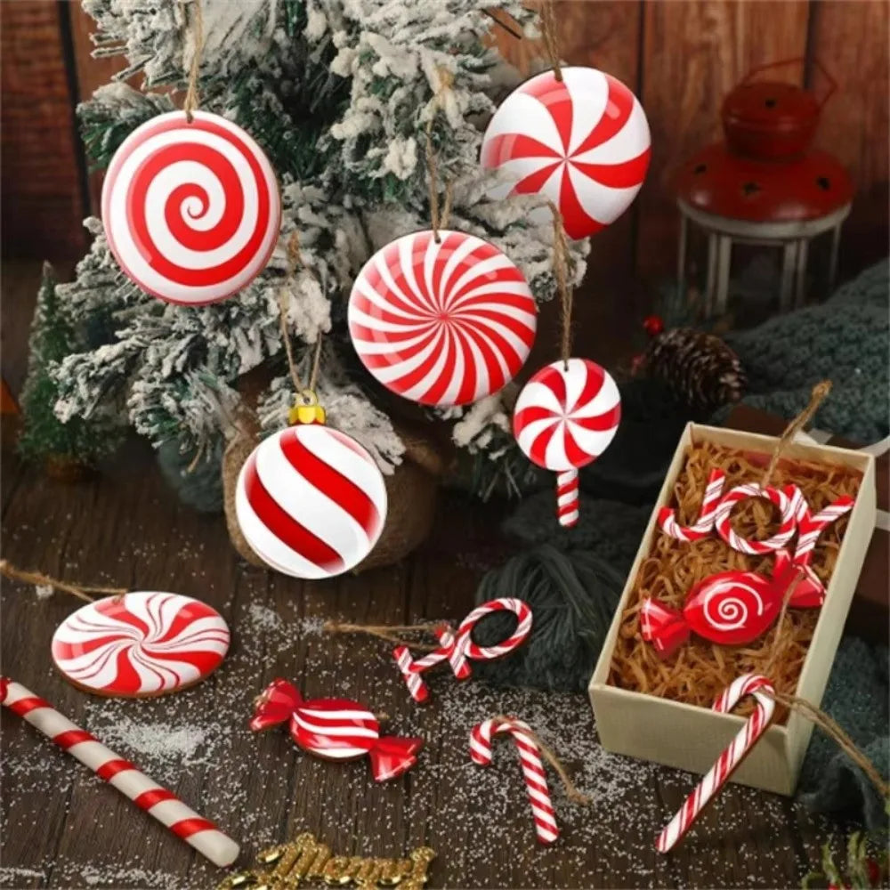 Wooden Candy Cane Christmas Ornaments 12/24 Pcs | DIY Hanging
