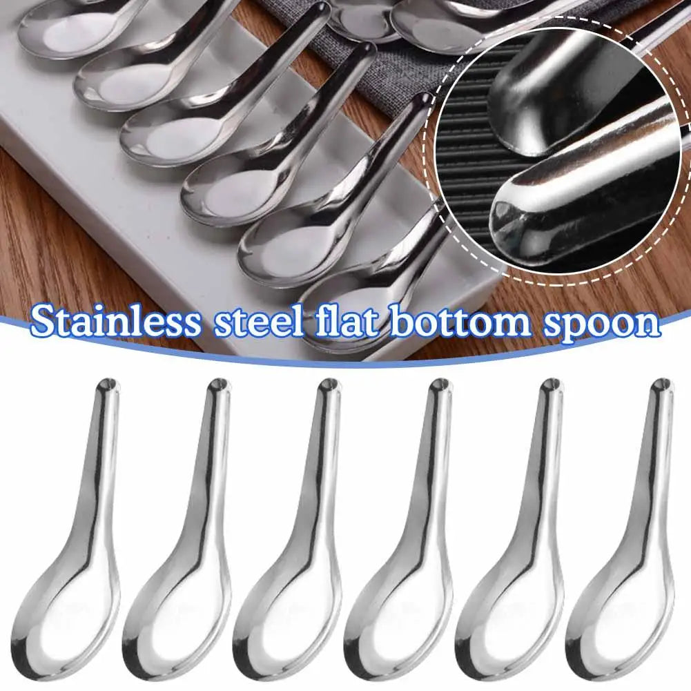 12pcs Steel Spoon Tableware Soup Rice Tableware Chinese Deepened Spoon Flat Mirror Large Polished Capacity Spoon Oasis Select