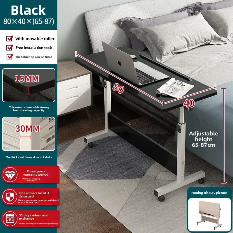 Folding table mobile small table bedside foldable lift coffee table standing with gurney bedside laptop desk Durable Oasis Select 80 40 black