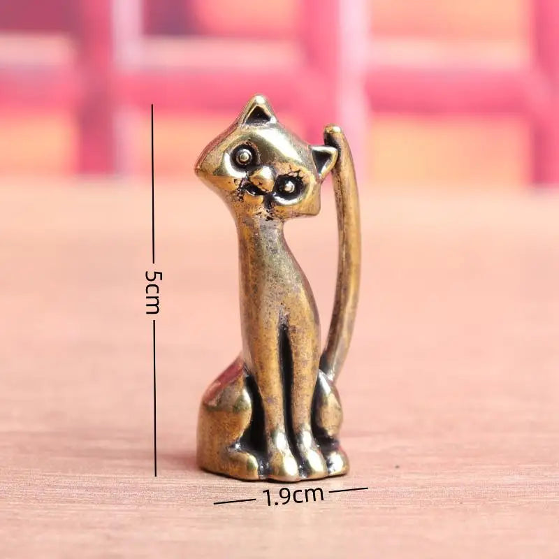 Antique Brass Cat Lovers Statue Copper Animal Sculpture Home Desktop Decorative Figurine Miniature Incense Burner for Cat Lovers Oasis Select onesize