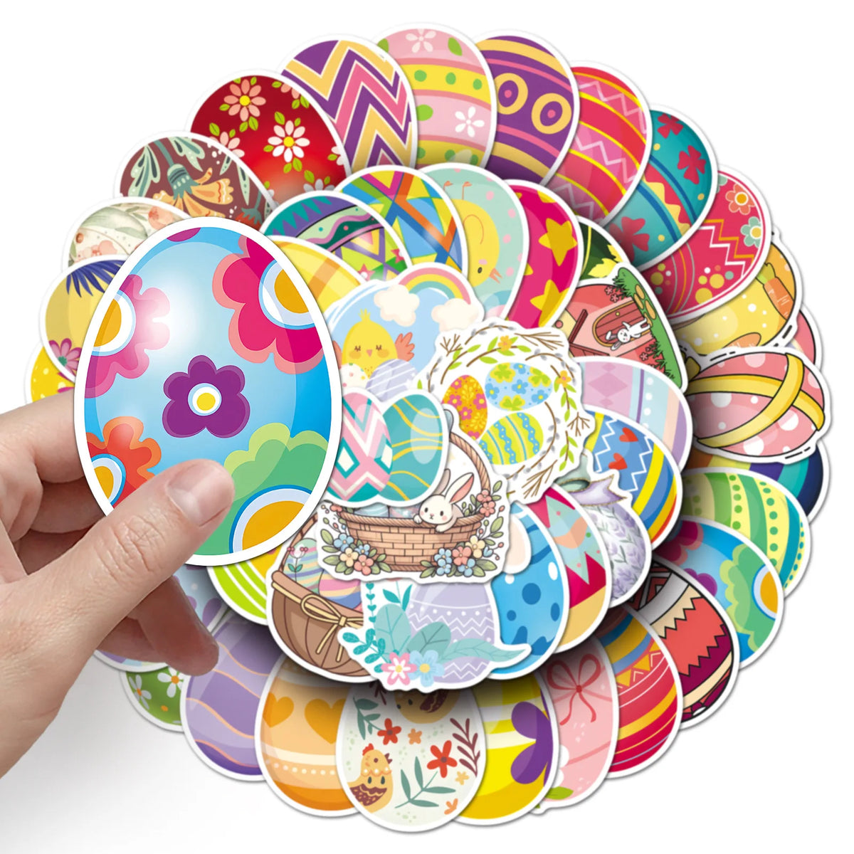 50 Pieces Easter Egg Stickers Colorful Bunny Decals for Party Decor Water Bottles Laptops Holiday Craft Scrapbook Supply Oasis Select