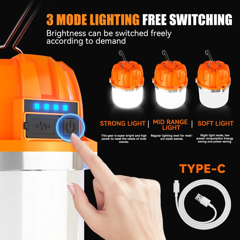 Powerful USB Rechargeable LED Camping Lights Built-in Battery Outdoor Camping BBQ Tents Hanging Lantern Emergency Power Bank Oasis Select