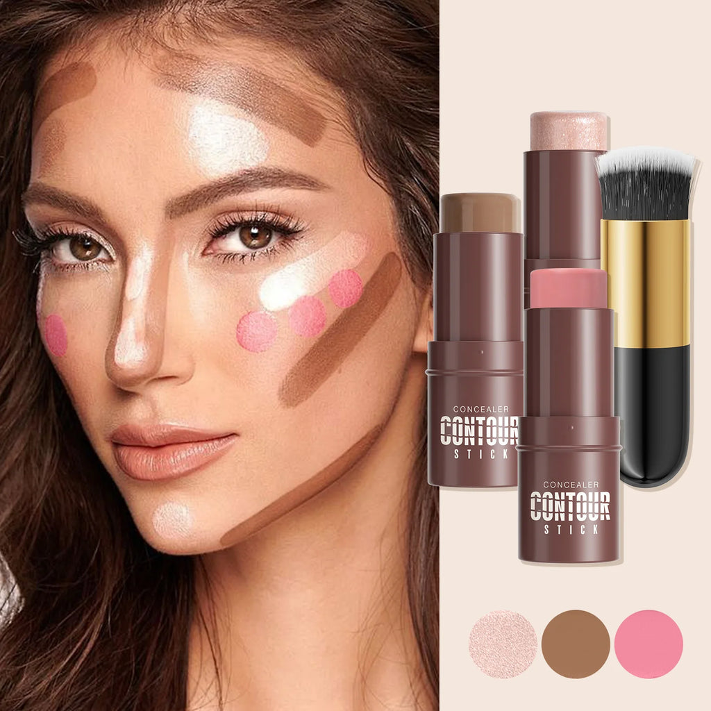Hello Kiss 4-Piece Contour Stick Set – Highlighter, Blush & Bronzer