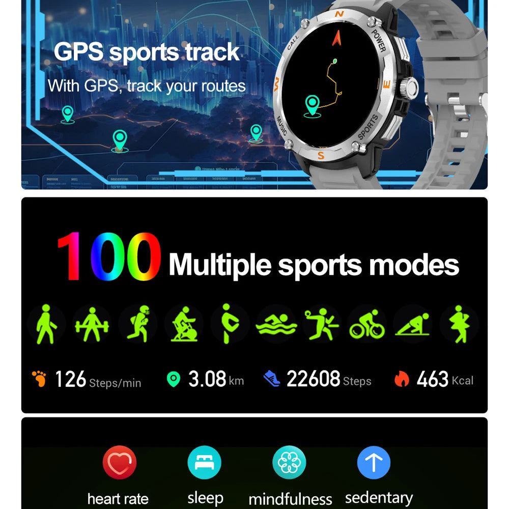 Outdoor Deep Waterproof Smartwatch GPS Sports Smart Watches Men Blue Tooth Call Sports AMOLED Screen Heart Rate Health Detection Oasis Select