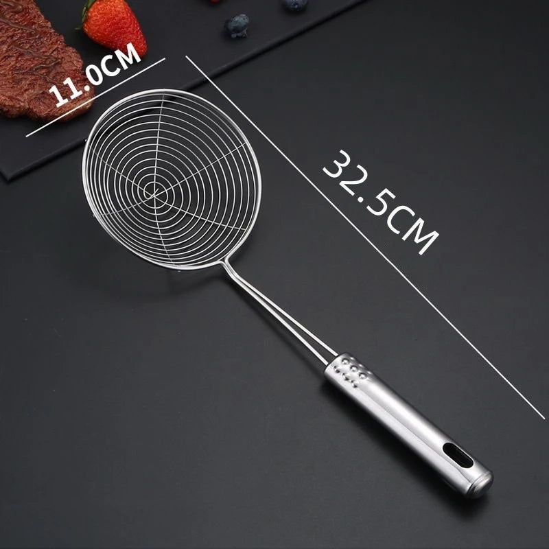 Stainless Steel Skimmer Ladle Strainer Spoon, Solid Kitchen Tool for Deep Frying French Fries, Fish, Hot Pot, Pasta & Noodles Oasis Select 32.5cm