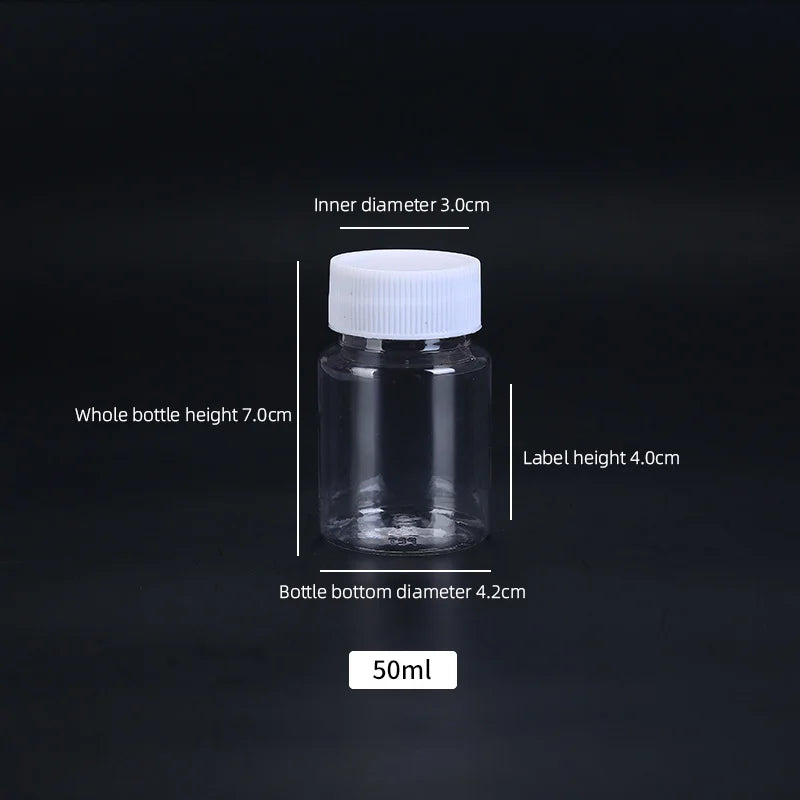 15ml/20ml/30ml/100ml Plastic PET Clear Empty Seal Bottles Solid Powder Medicine Pill Vial Container Reagent Packing Bottle Oasis Select 50ml