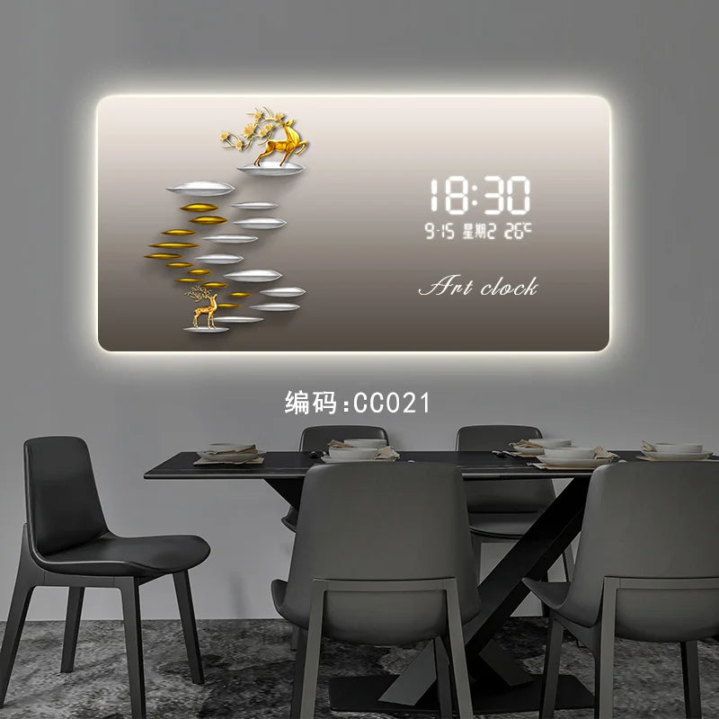 New Modern Simple LCD Digital Display Clock Wall Clock Living Room Decorative Painting Hanging Wall Clock Painting Oasis Select CC021 80cm x 40cm Plug in