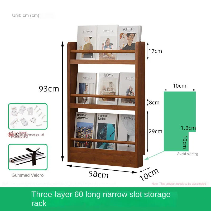 Behind the door, there is a small bookshelf, a multi-layer solid wood ultra-thin bookcase, a newspaper rack, a narrow slit child Oasis Select Four layers60cm