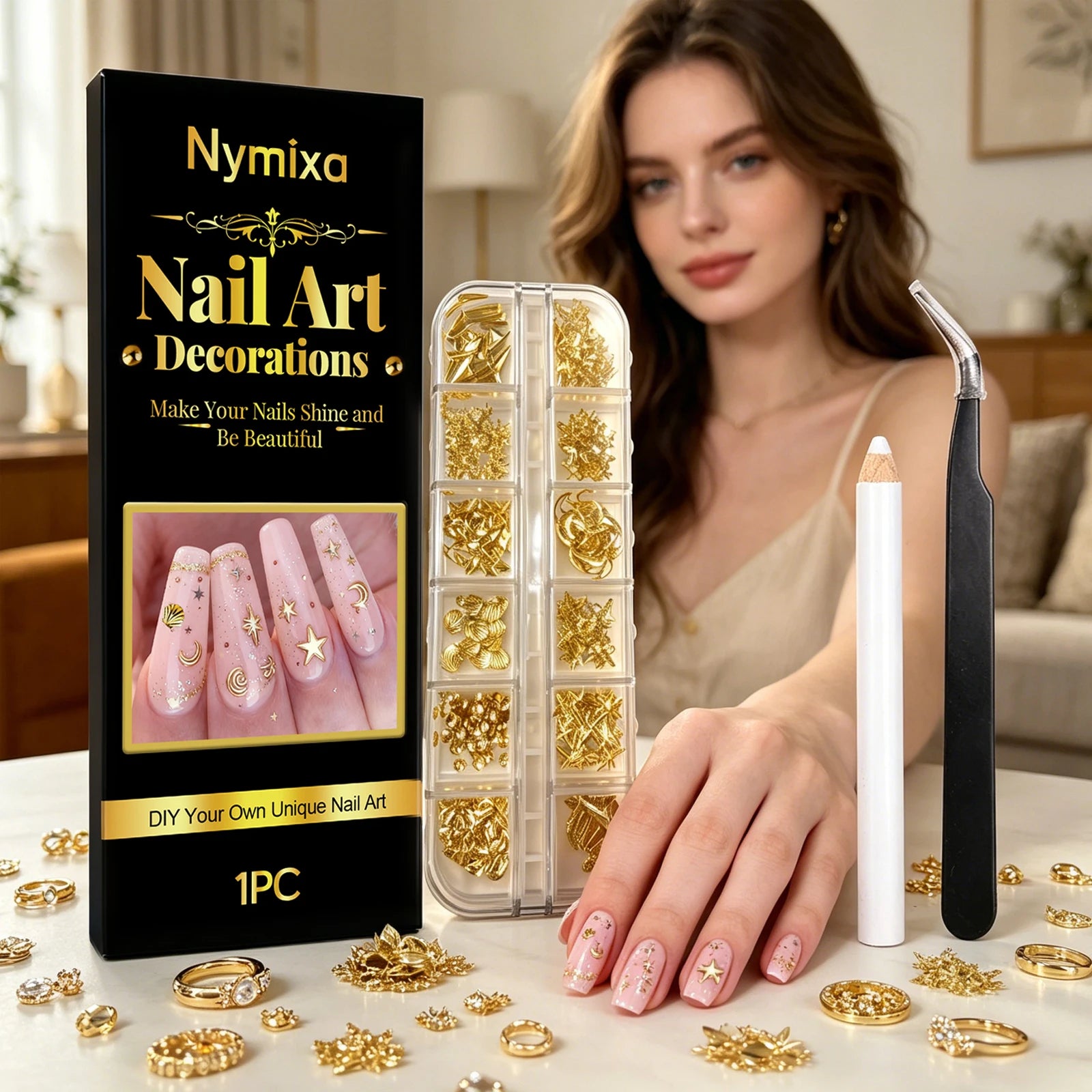 Nymixa DIY Nail Art Kit – 12 Color Pens & Glitter Decorations Nail Art Kit Oasis Select