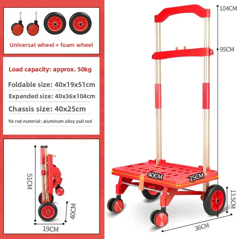 Multi-functional Large wheel hand-pulled cart Small pull cart Folding cart Shopping cart Oasis Select red