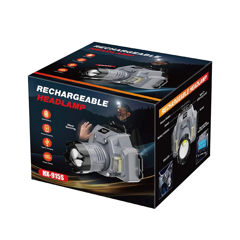 SHINEKNOT Rechargeable LED Headlamp | Zoom & Wave Sensing